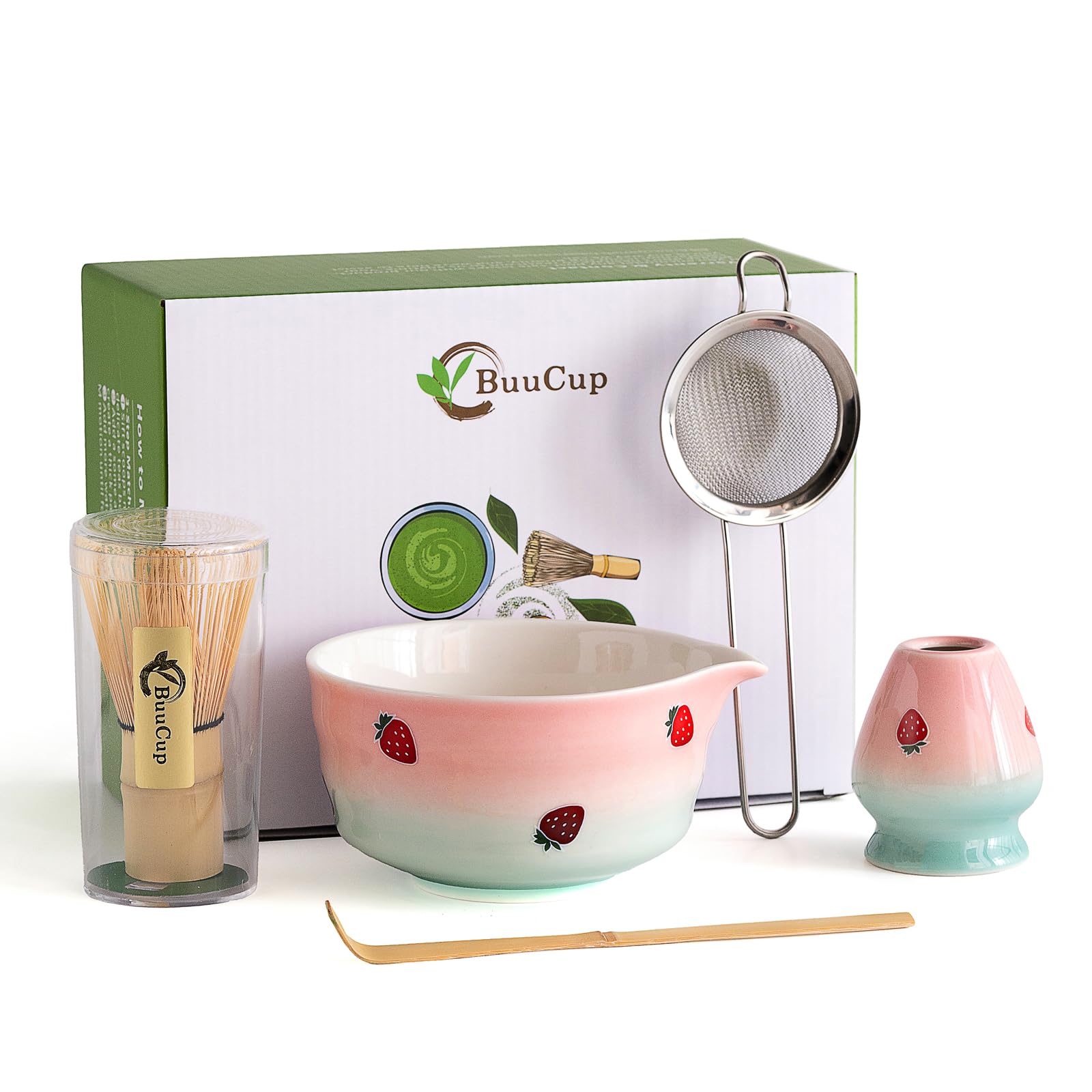 Batidor de matcha Buucup de bambú, ideal para espumar suave y uniforme.