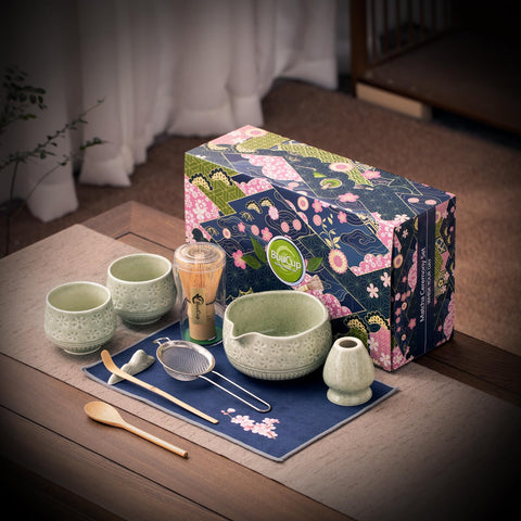Buucup Matcha Set: toalla floral de cerezo para secar y limpiar con estilo.