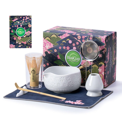 Buucup Tazón de matcha con diseño de cerezo primaveral para un ritual elegante