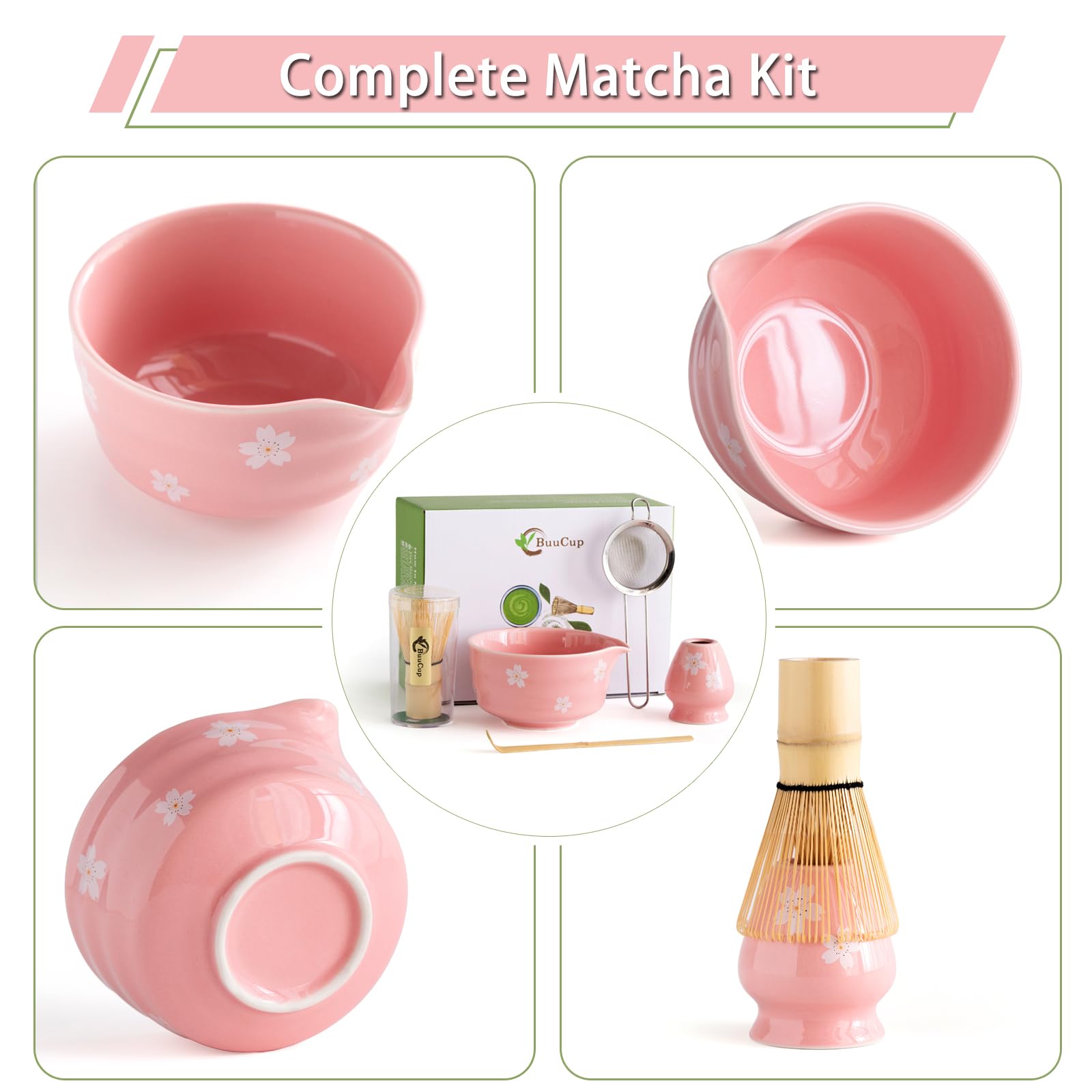Buucup tazón cerámico rosa para matcha de 500 ml