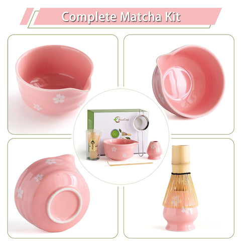 Buucup tazón cerámico rosa para matcha de 500 ml