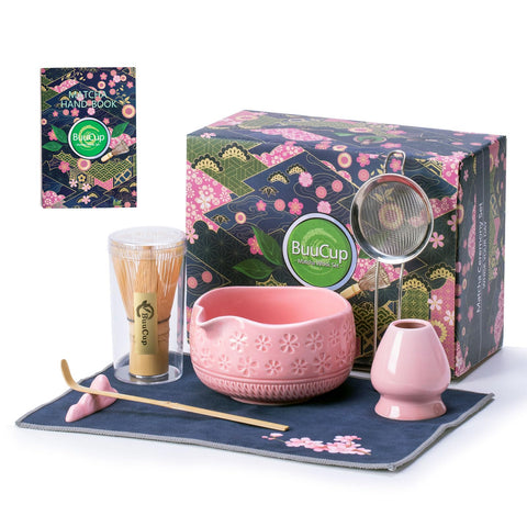 Buucup tazón matcha cerámico con diseño de cerezos para experiencia elegante