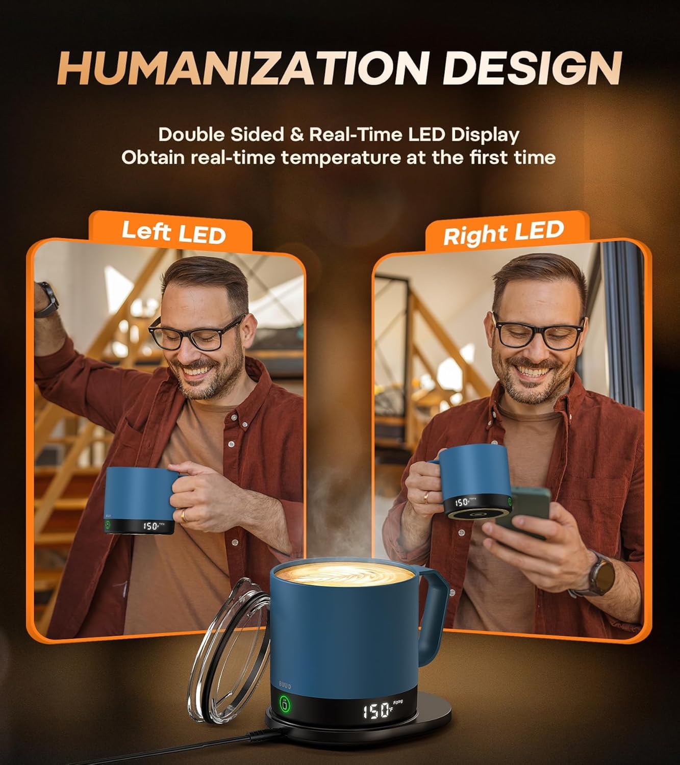 Taza buuo batería interna de 2550 mAh para sesiones largas