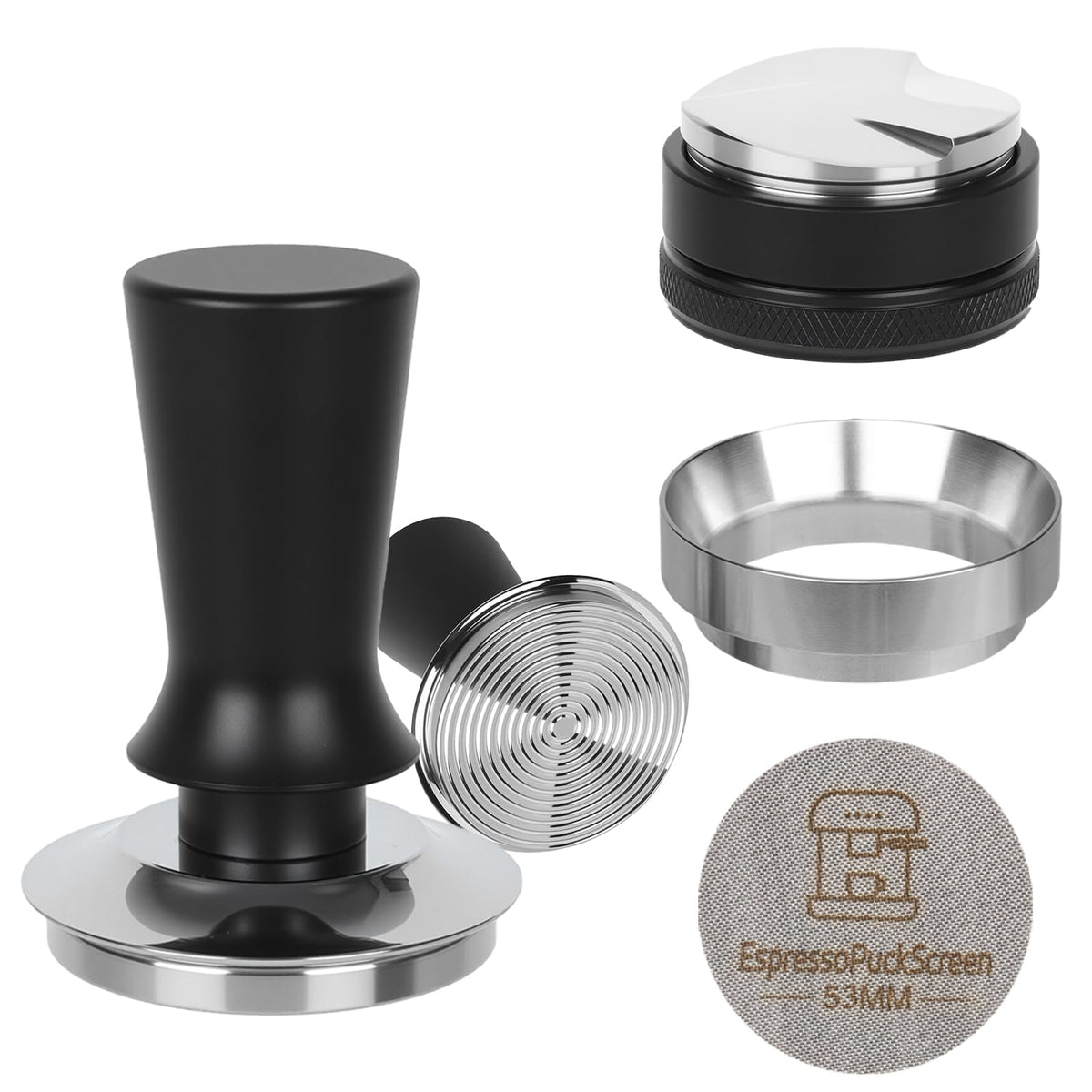 Compactador BUWILRQ para espresso 53mm, mejora la consistencia del prensado.