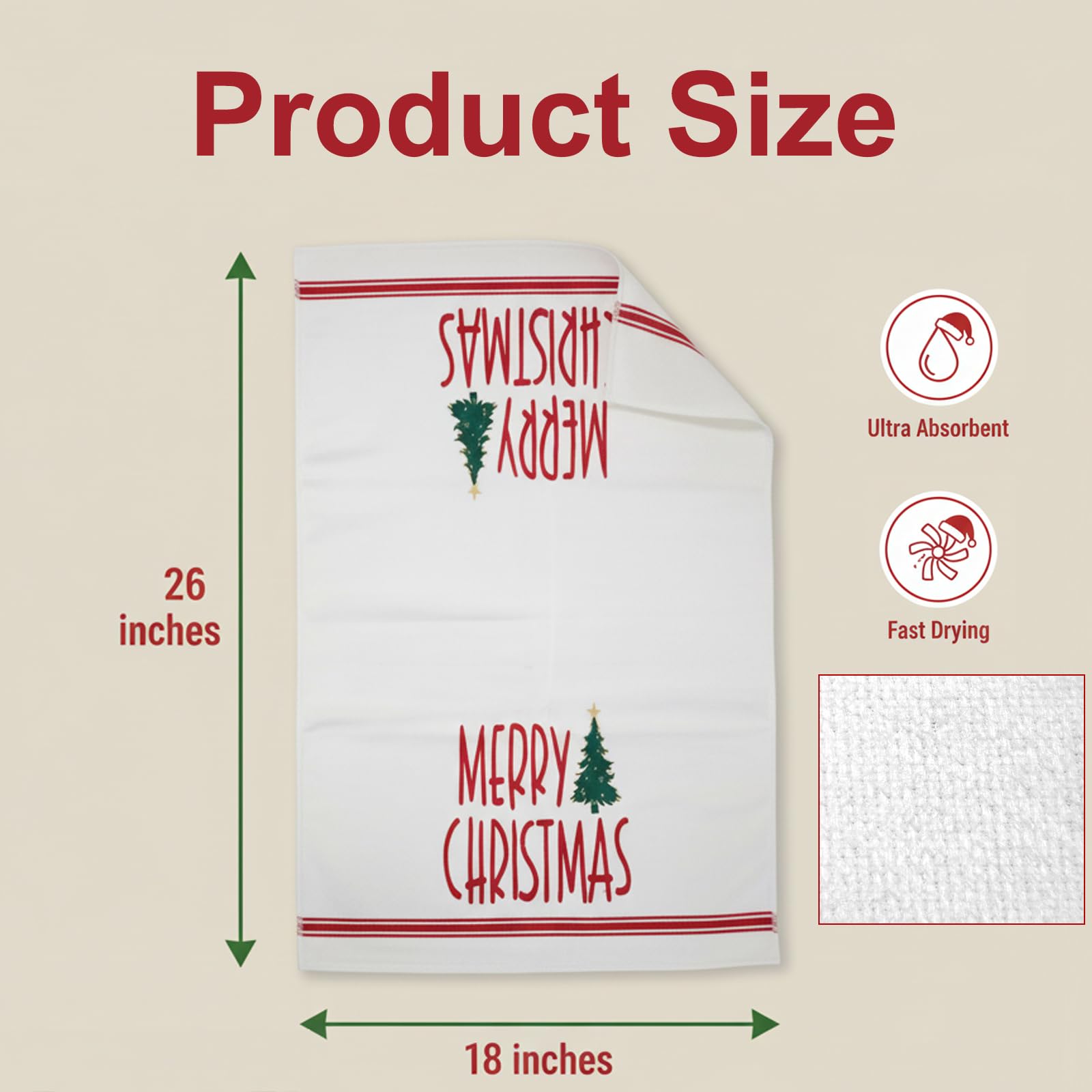Toallas BuyaCraft con mensaje Feliz Navidad, útiles para secar utensilios y decorar.