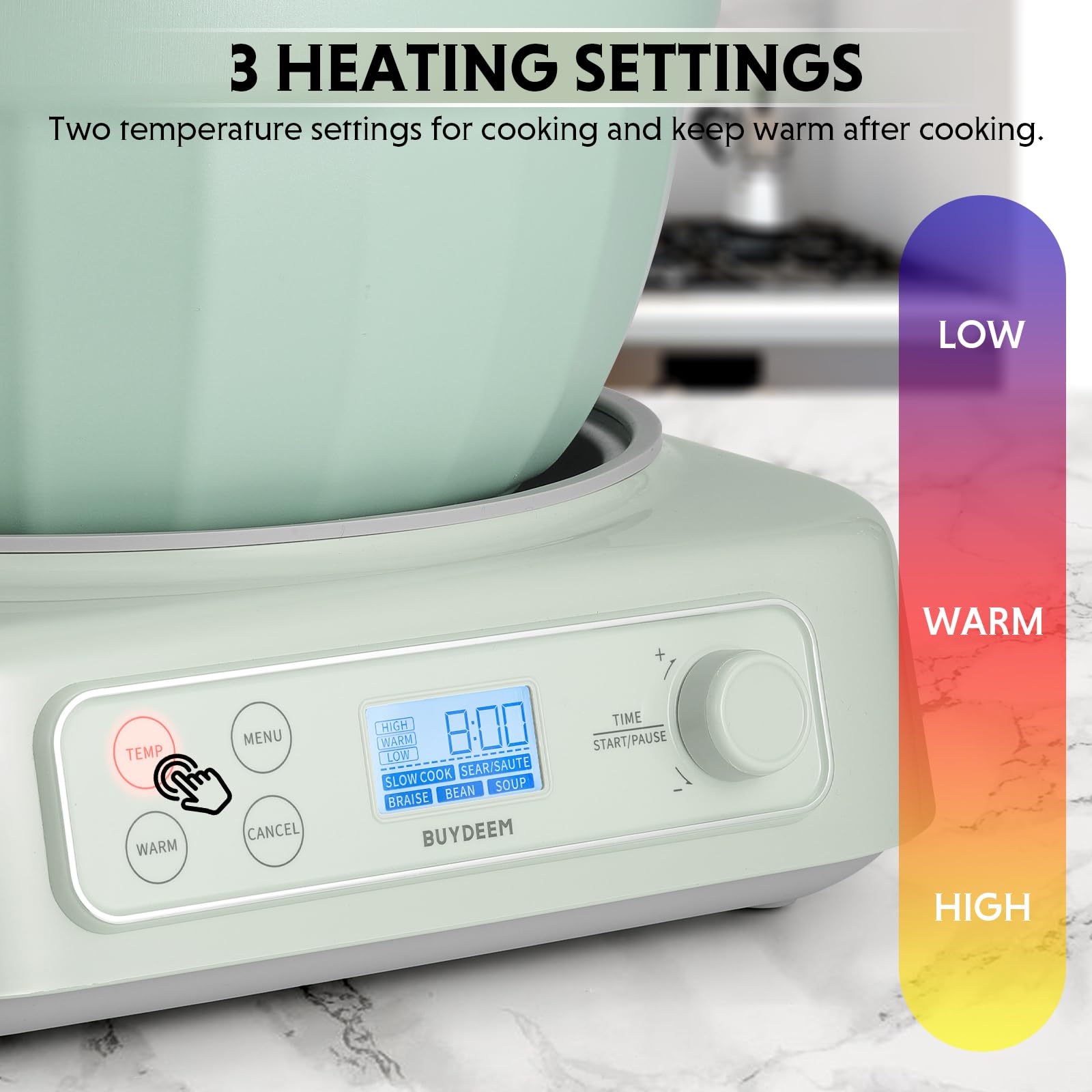 Controles de temperatura doble de BUYDEEM para ajustar recetas.