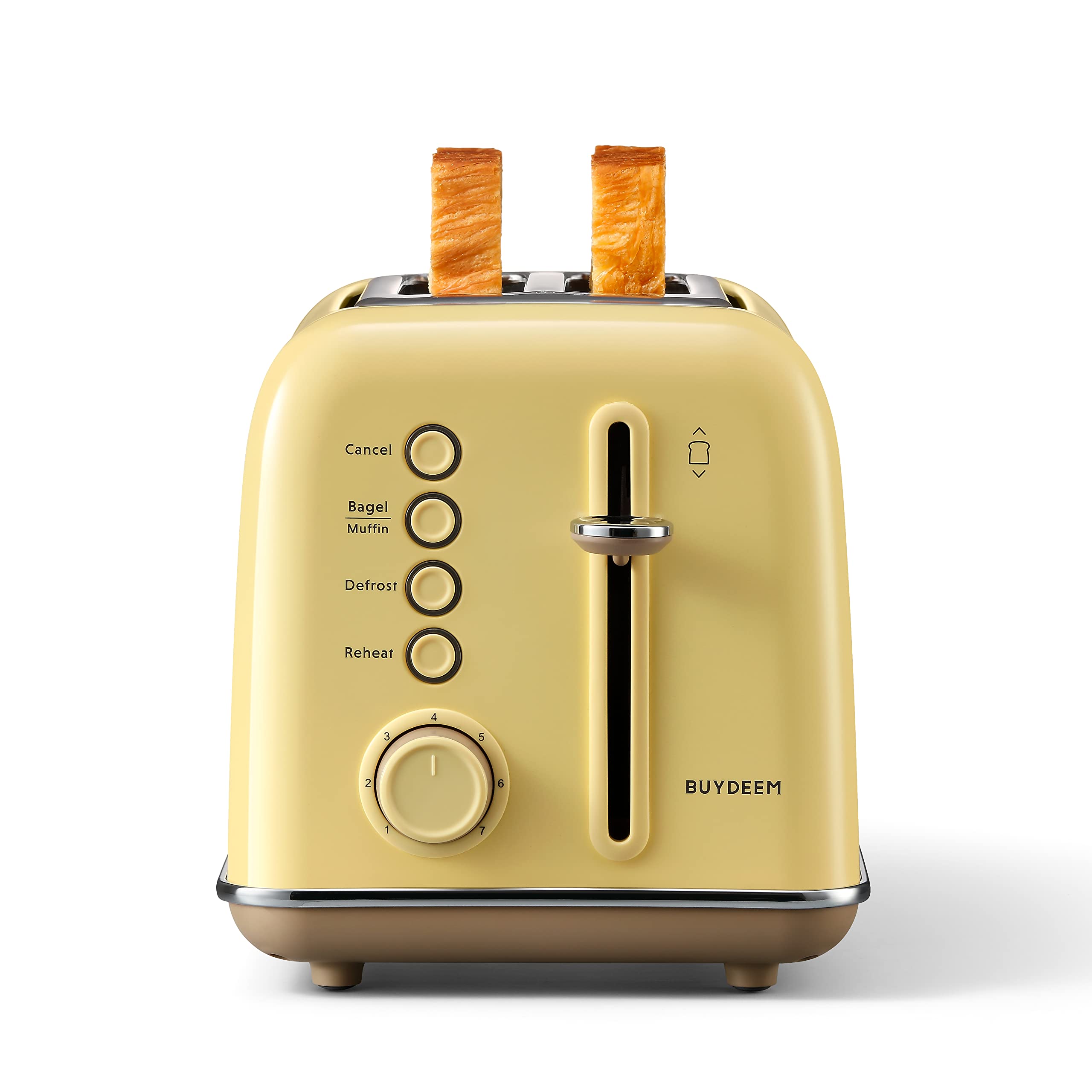 BUYDEEM DT620 frente tostadora retro inoxidable, ideal para encimeras ordenadas.