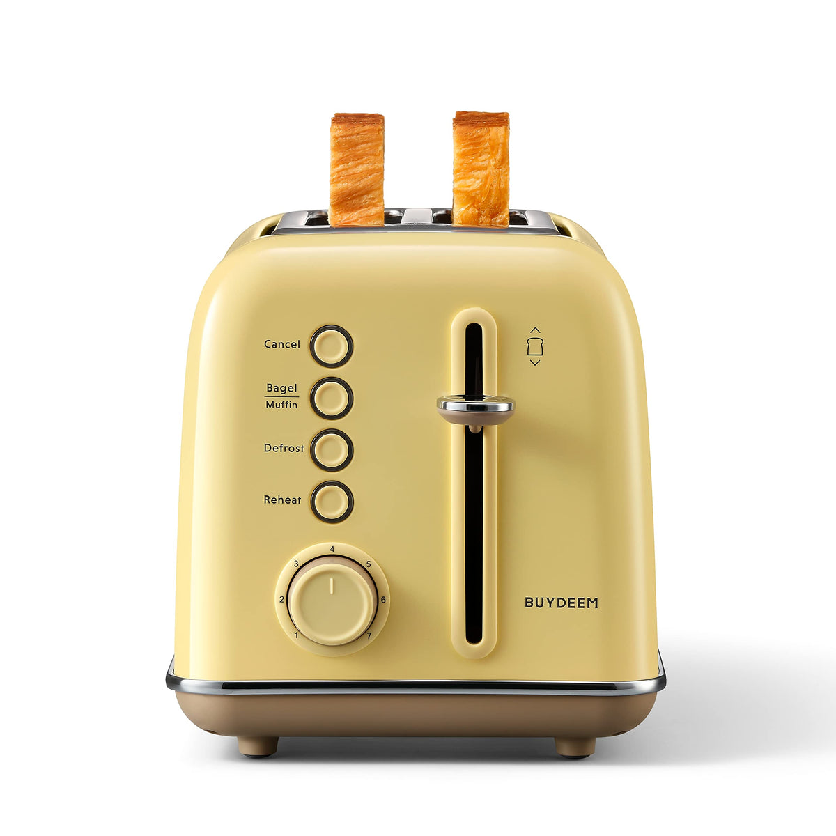 BUYDEEM DT620 frente tostadora retro inoxidable, ideal para encimeras ordenadas.
