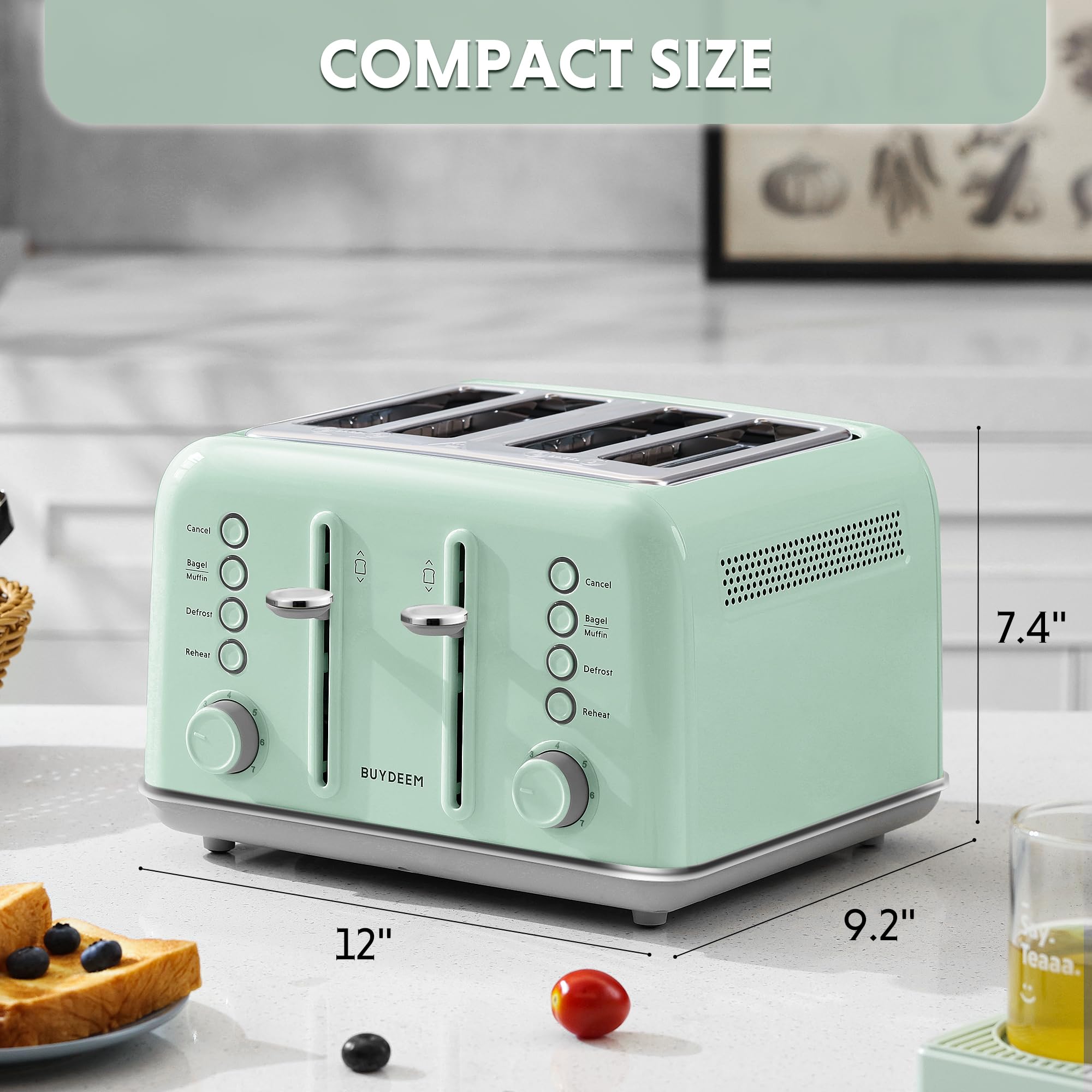 BUYDEEM DT640 tostadora retro verde, controles independientes para diferentes tipos de pan.