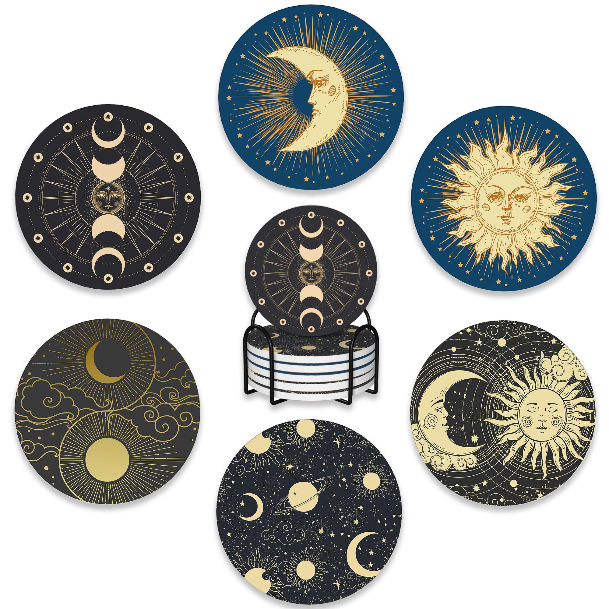 BUYIDUI posavasos cerámica absorbente con sol y luna para proteger superficies