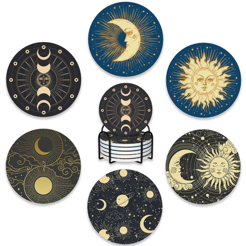 BUYIDUI posavasos cerámica absorbente con sol y luna para proteger superficies