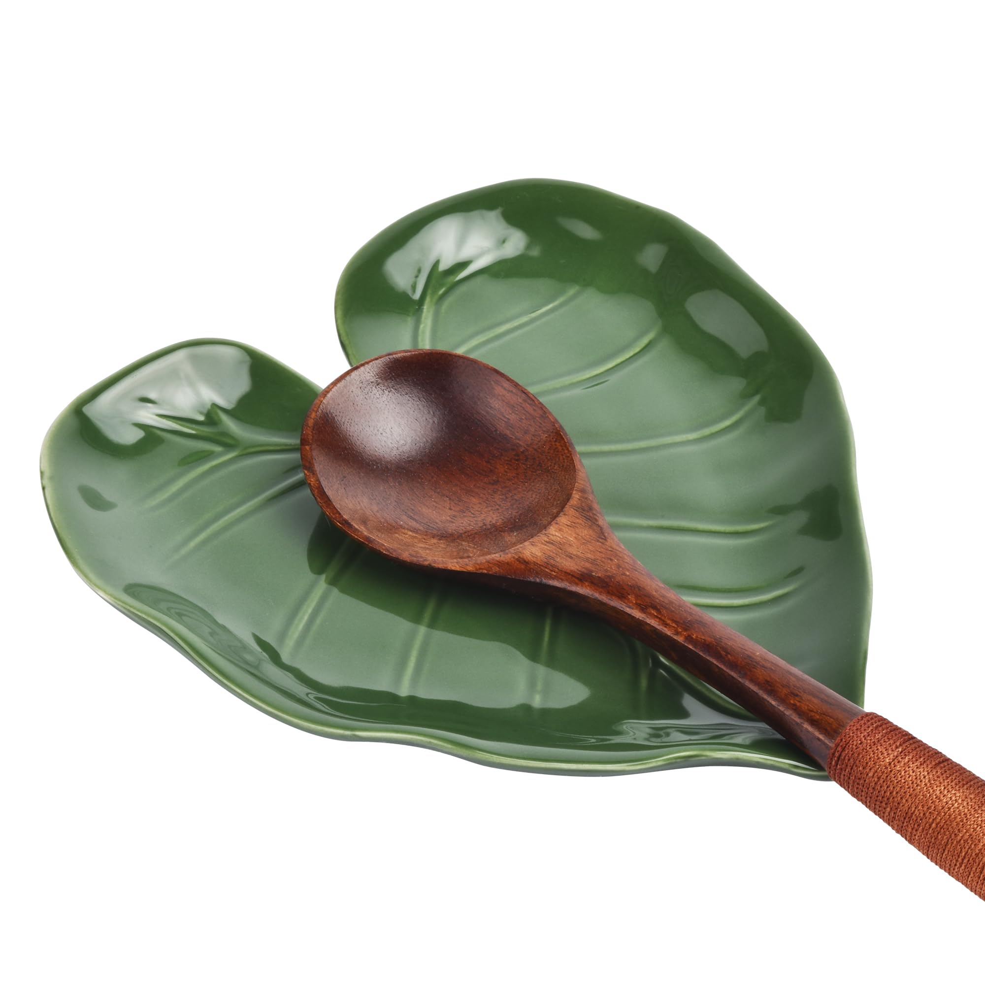 BUYNEED reposacucharas con hoja verde para embellecer la cocina y mantener la encimera limpia.