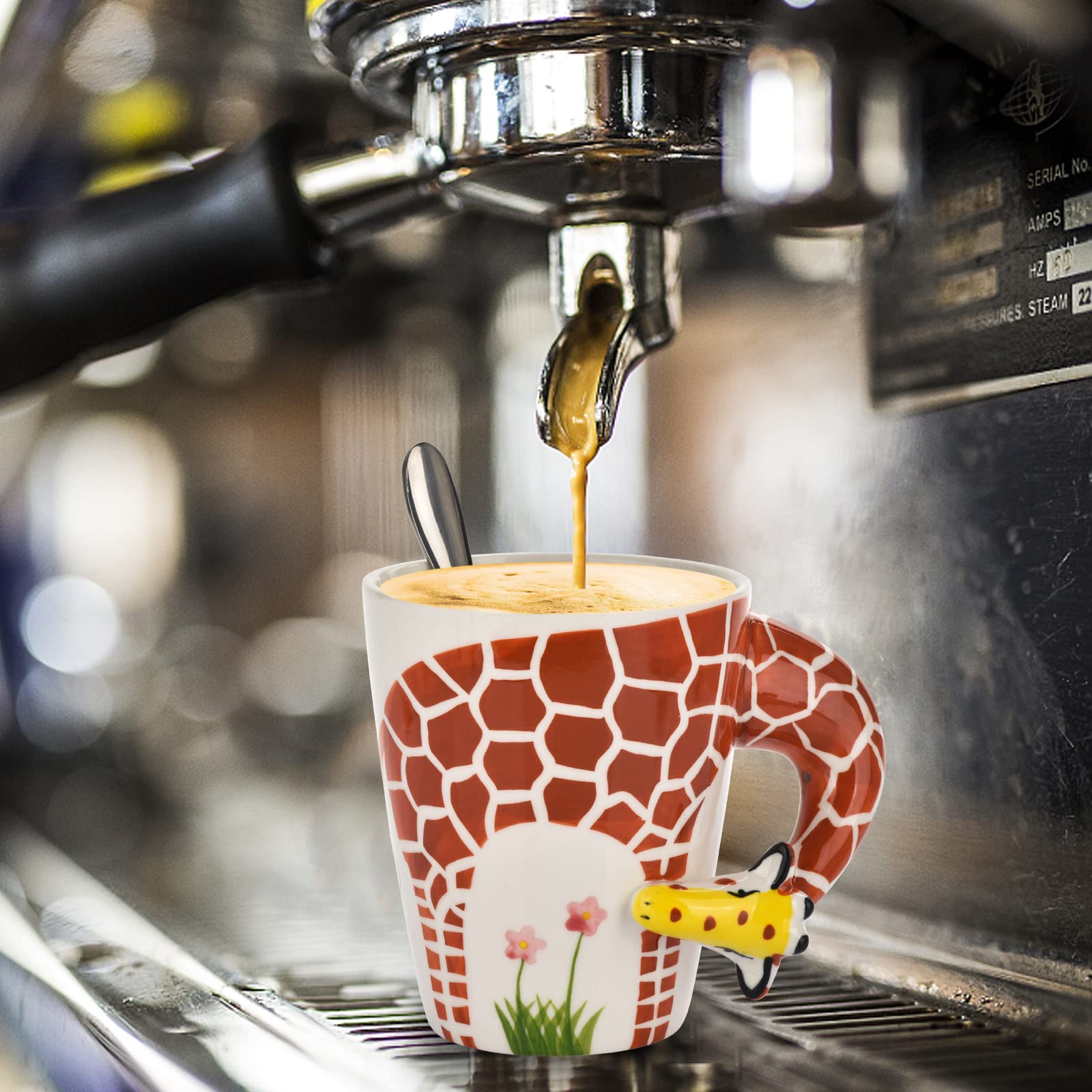 Taza BuyNeed cerámica pintada a mano, detalle de jirafa, perfecto para té o chocolate caliente.