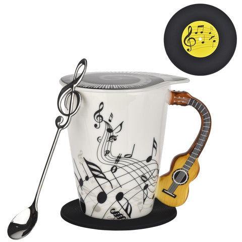 Taza BUYNEED guitarra con notas musicales, ideal para café diario