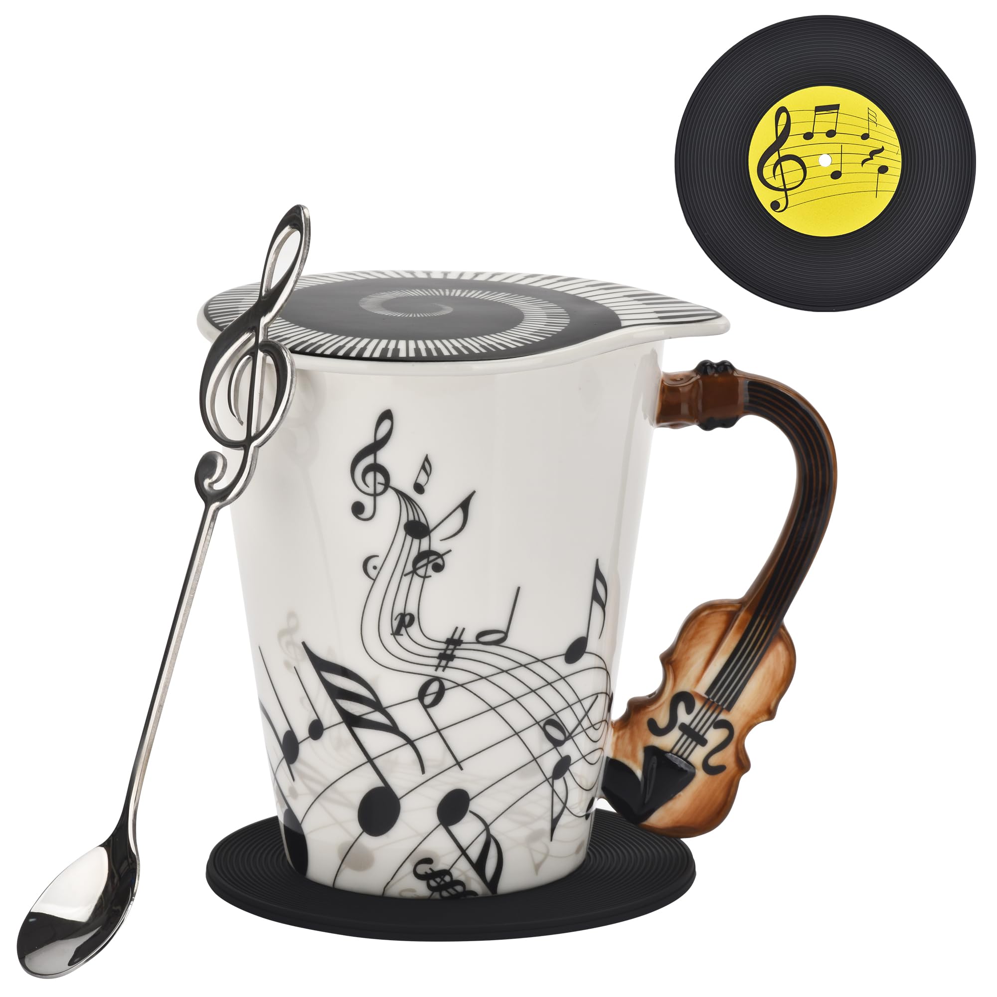 Taza BUYNEED violín con notas musicales para café y té aromático.