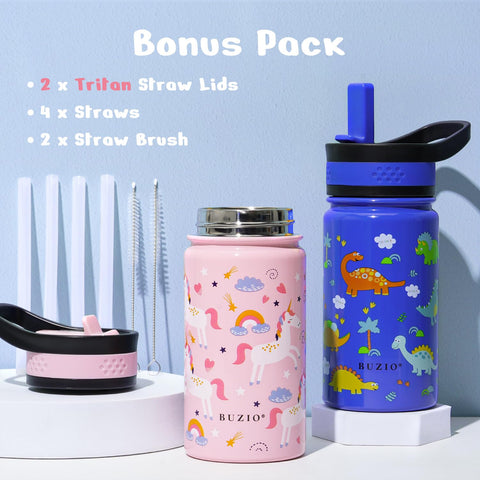 BUZIO botella para niños con dinosaurio azul, perfecta para actividades al aire libre