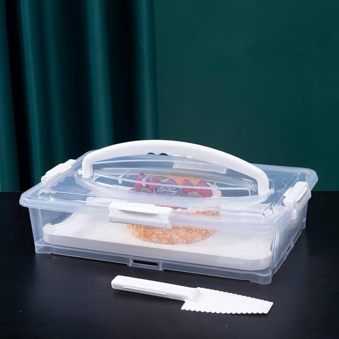 Bvwze portapasteles plástico blanco con tapa transparente para ver contenido.