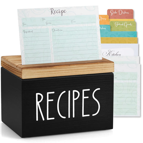 BWODYAY caja-recetas-madera-4x6-negra para organizar tus recetas favoritas.