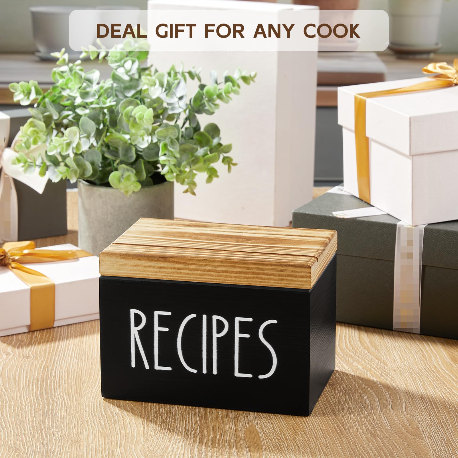 BWODYAY caja-recetas-negra-en-mesa: diseño elegante para la cocina.