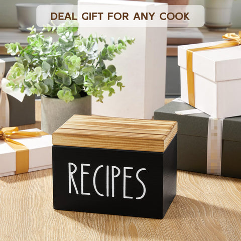 BWODYAY caja-recetas-negra-en-mesa: diseño elegante para la cocina.
