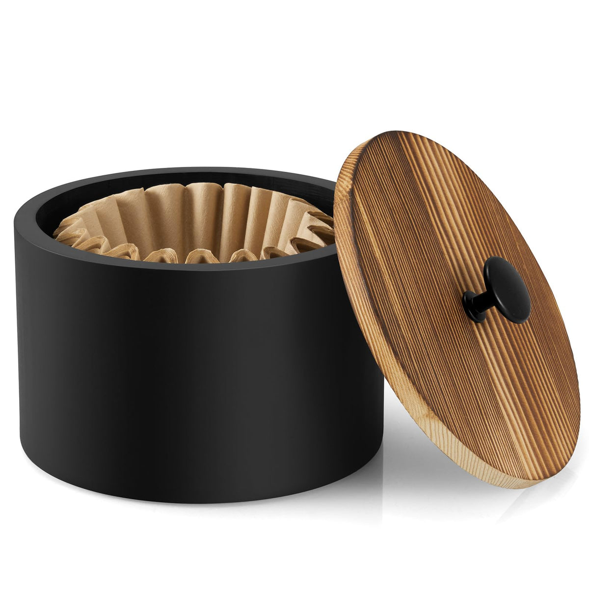 BWODYAY portafiltros de café en madera negro protege filtros del polvo