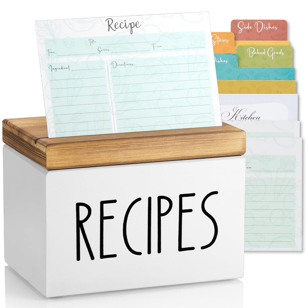 BWODYAY Recetario caja 4x6 con divisores removibles, ideal para adaptar espacio de tarjetas.
