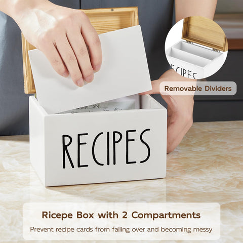BWODYAY Recetario caja de madera blanca, elegante y duradera para conservar tus recetas.