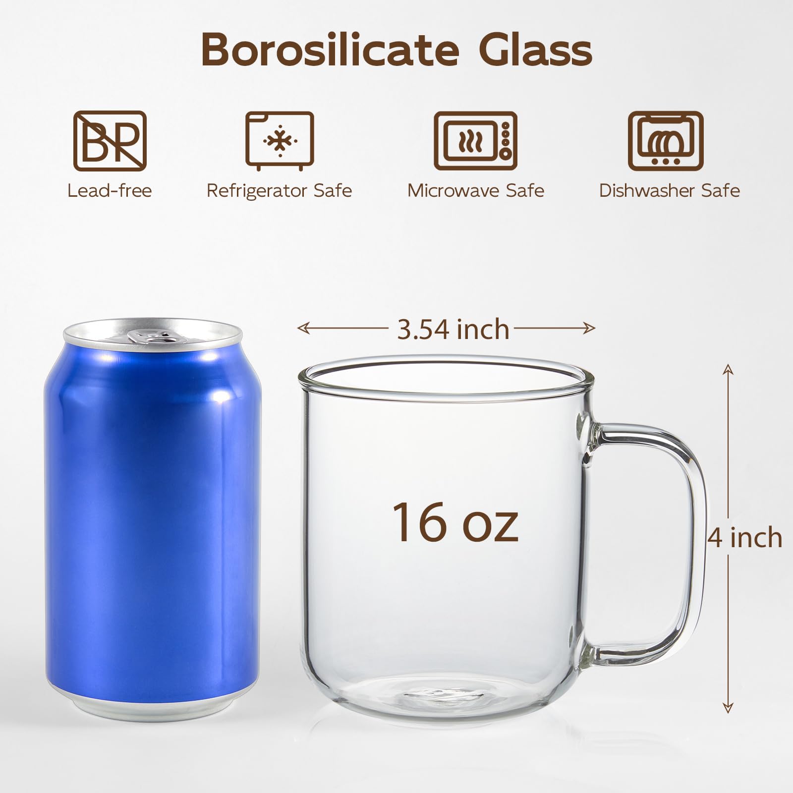 BWODYAY taza cristal con asa amplia, agarre cómodo para bebidas calientes