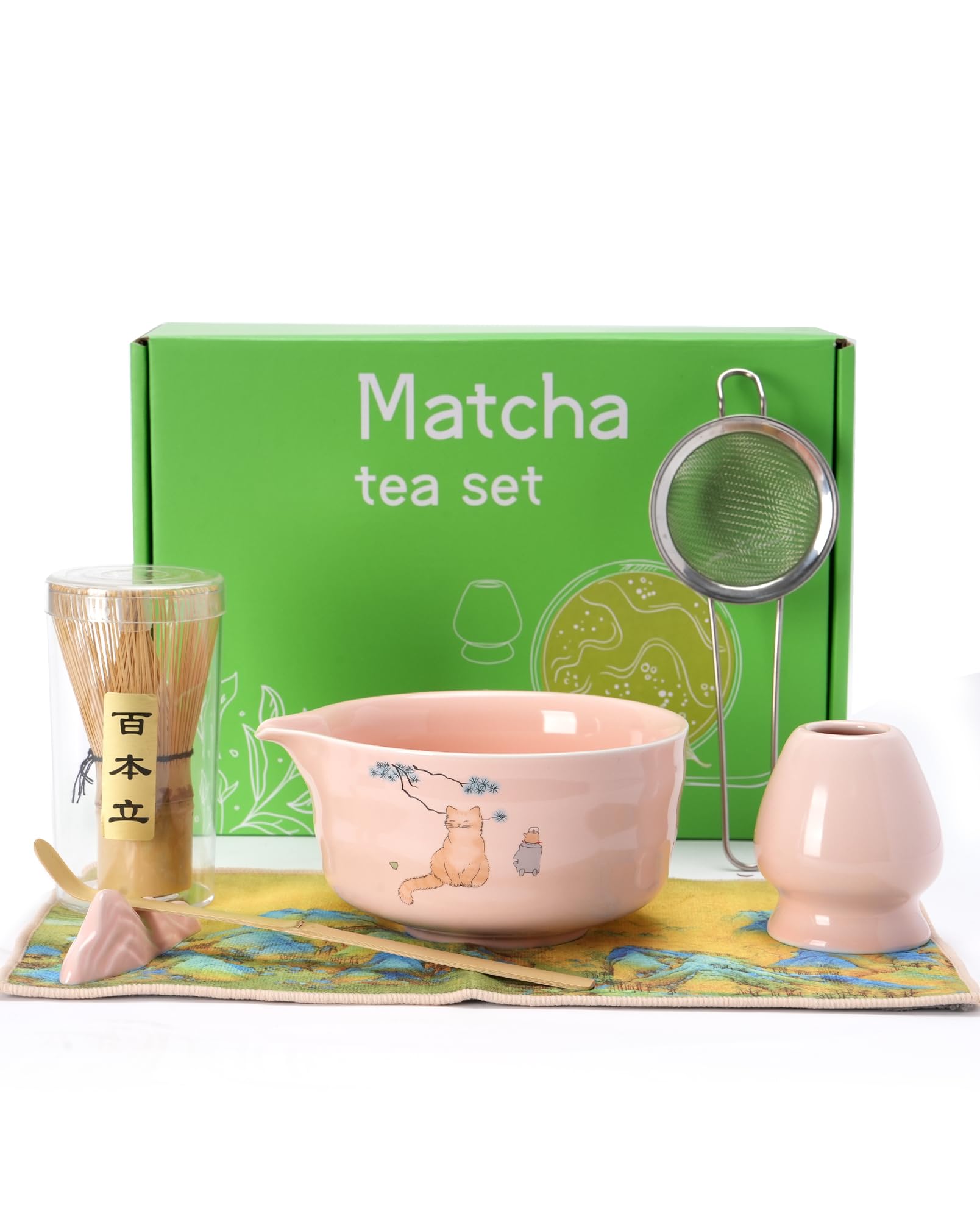 Set bwszrosa: tazón matcha cerámico con pico para verter con control