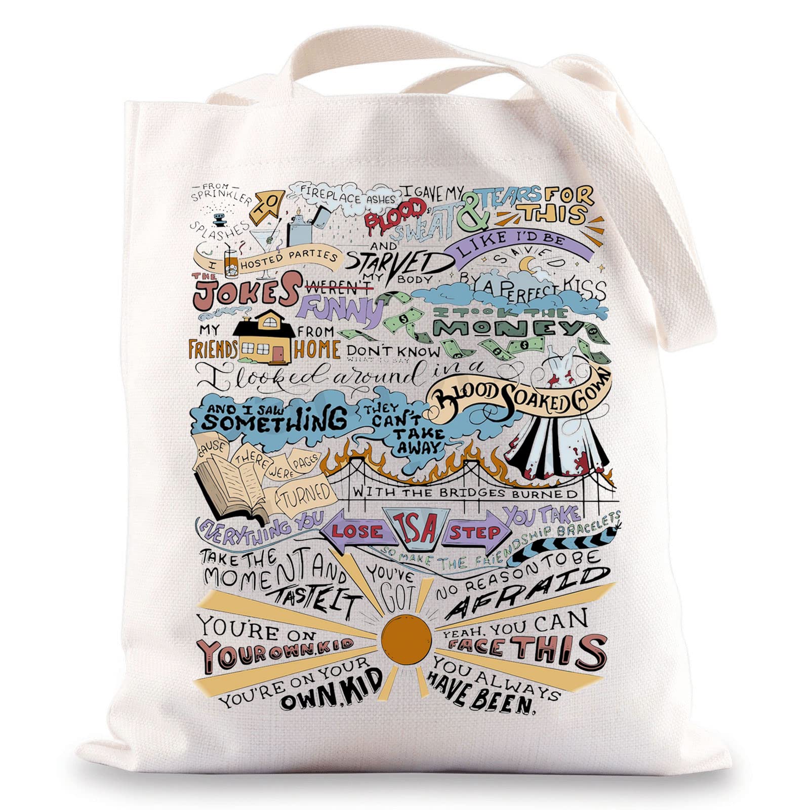 BWWKTOP tote de lienzo con letras de canciones para uso diario.