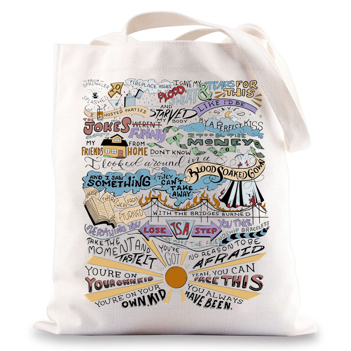BWWKTOP tote de lienzo con letras de canciones para uso diario.
