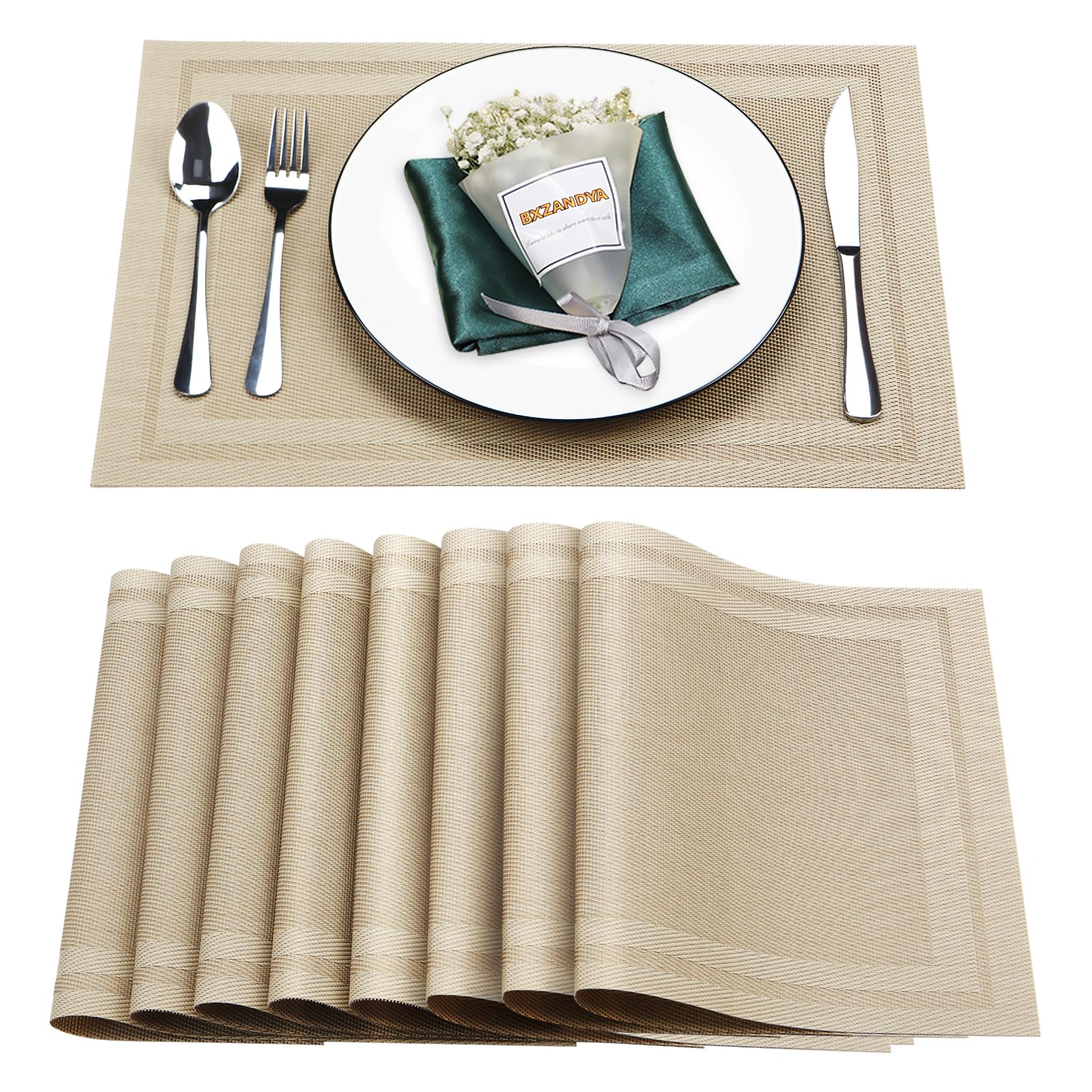 Manteles individuales BxzanDya, conjunto de 8 para interior y exterior.