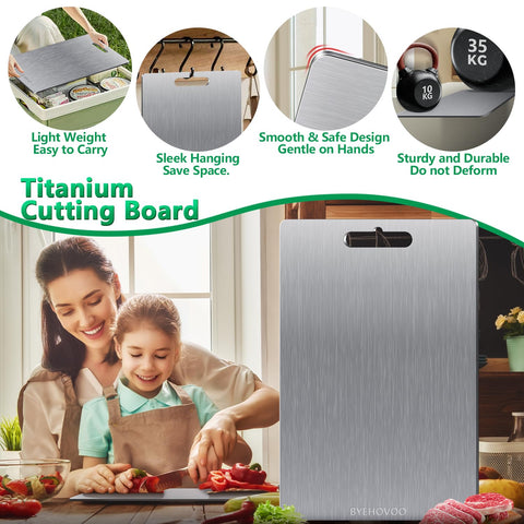 BYEHOVOO tabla titanio mediana, doble cara, ideal para carnes, verduras y frutas.