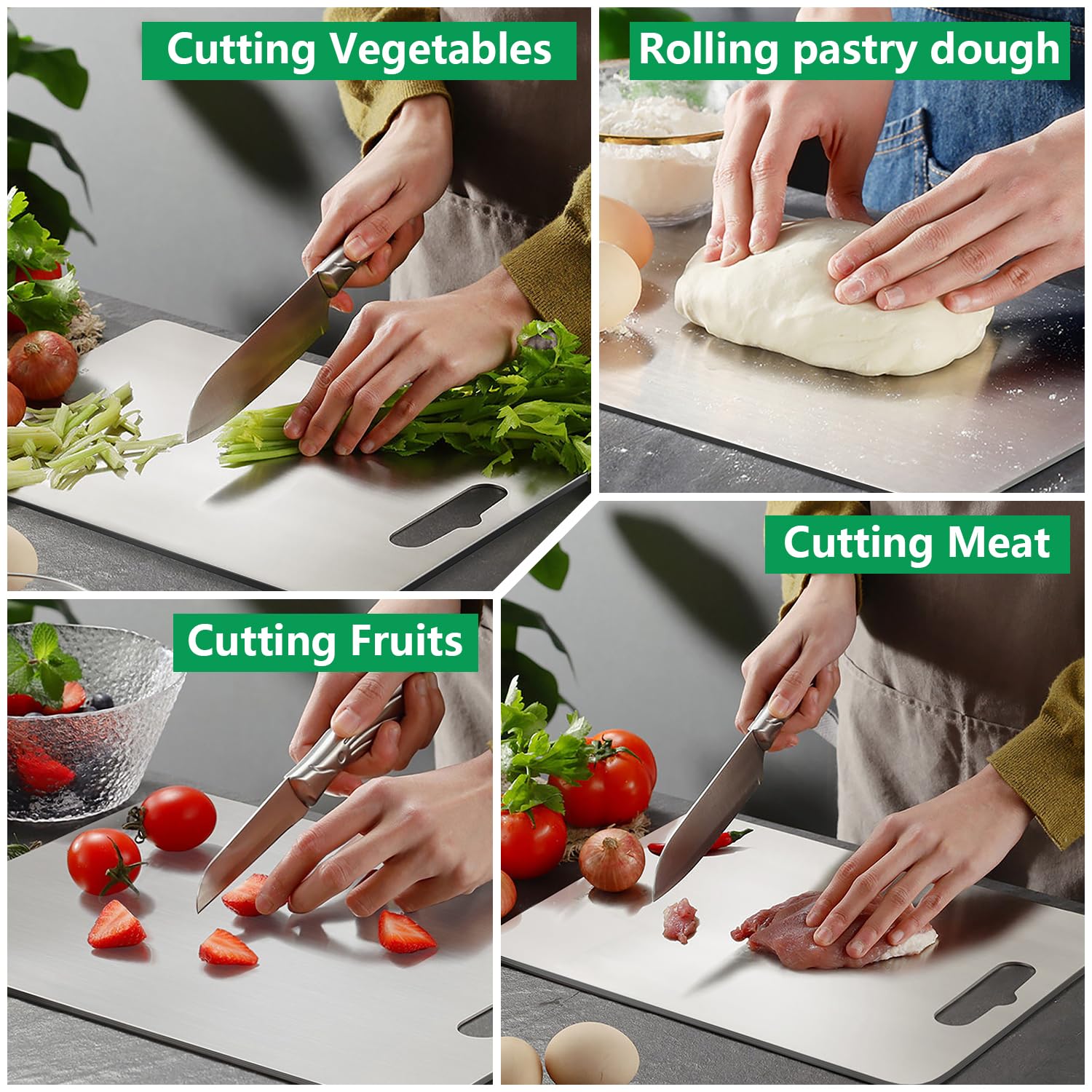BYEHOVOO tabla titanio para carne cocida, ideal para preparar y servir.