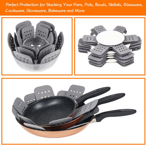 BYKITCHEN separadores reutilizables para apilar sartenes y vajilla, ahorro de espacio.