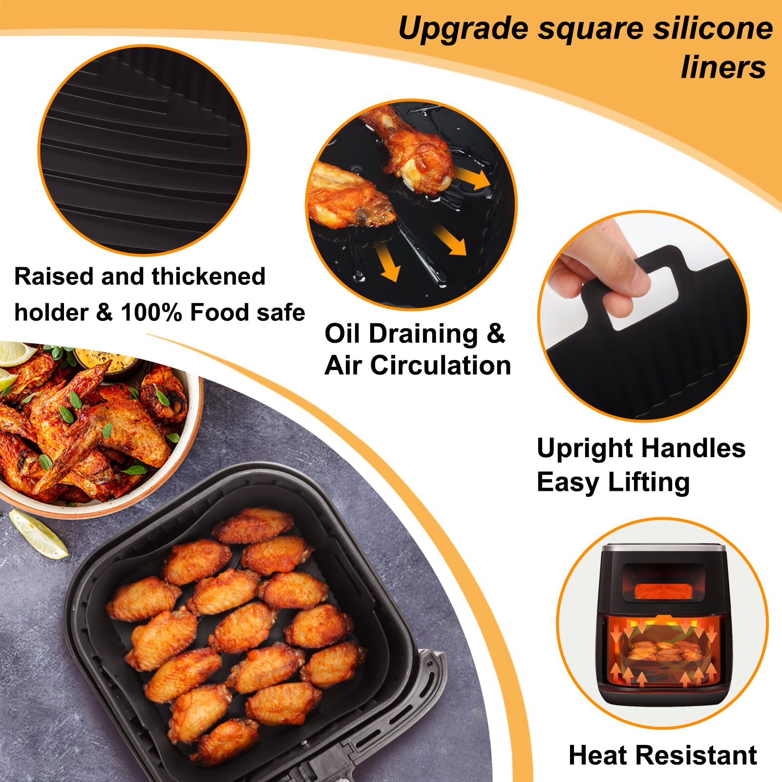 BYKITCHEN liner de silicona soporta hasta 450°F, ideal para hornear y recalentar.