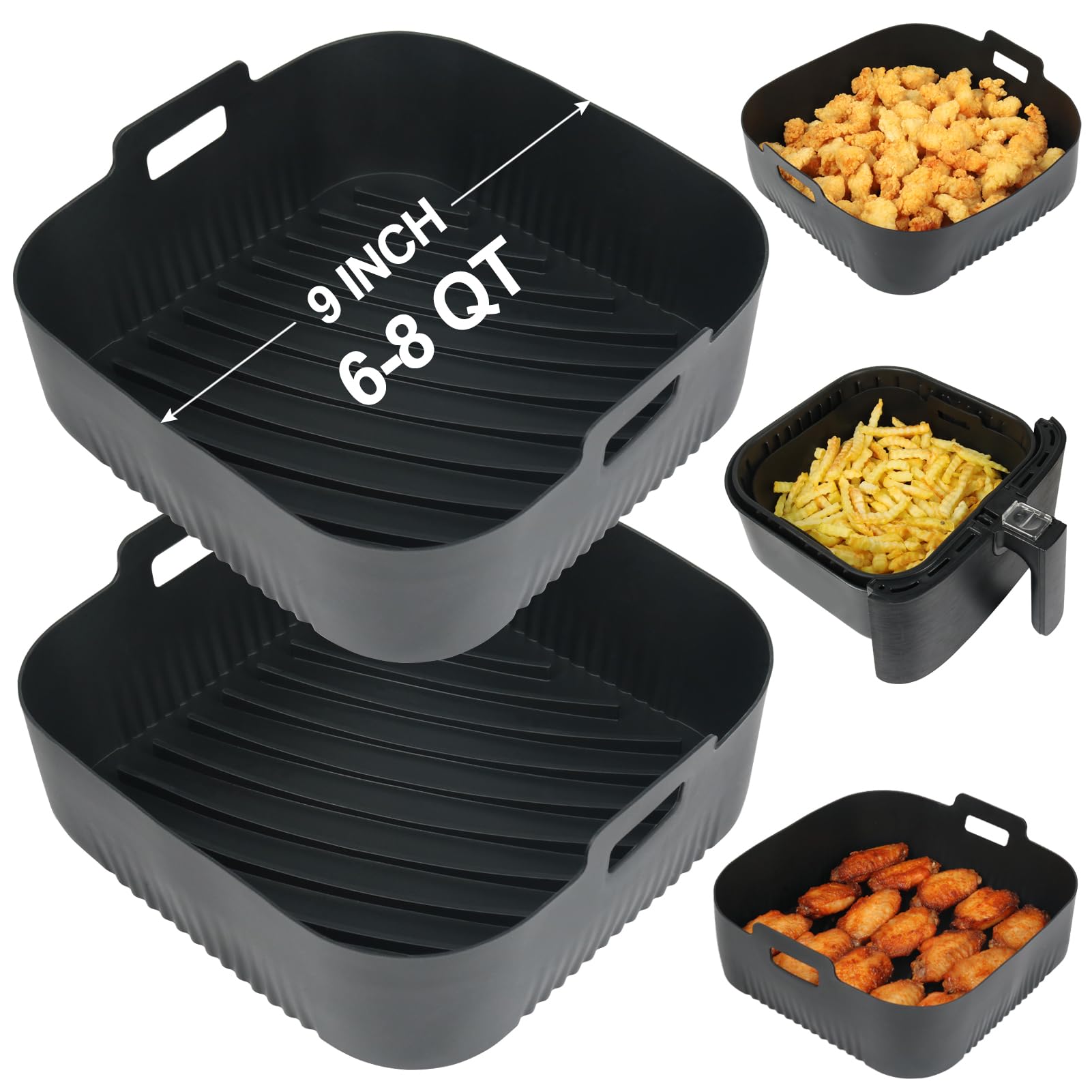 BYKITCHEN liner de silicona cuadrado de 9 pulgadas, compatible con 6-8QT, mantiene la freidora limpia.