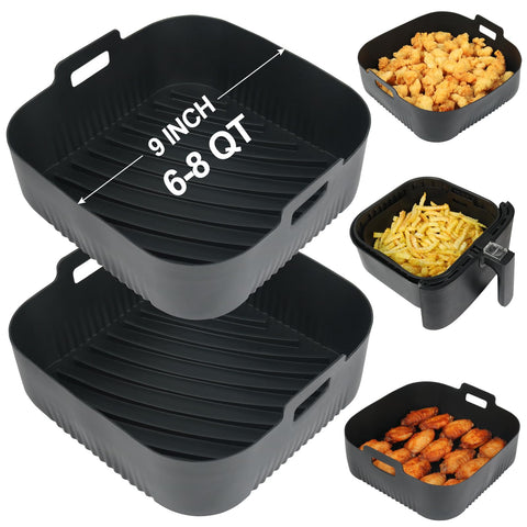 BYKITCHEN liner de silicona cuadrado de 9 pulgadas, compatible con 6-8QT, mantiene la freidora limpia.