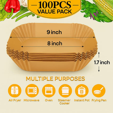 BYKITCHEN papel desechable cuadrado de 9 pulgadas para freidora, uso versátil
