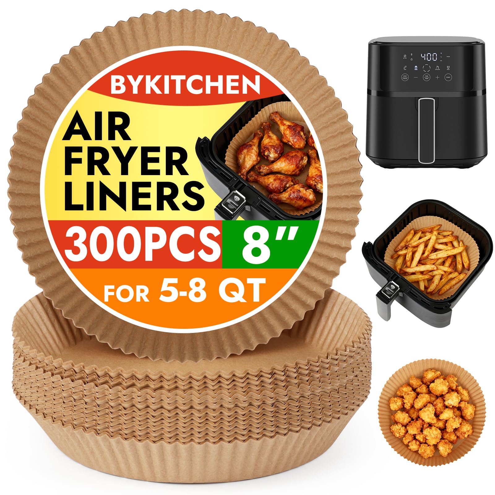 BYKITCHEN papel para freidora desechable 300 unidades, práctico para cocinar diario