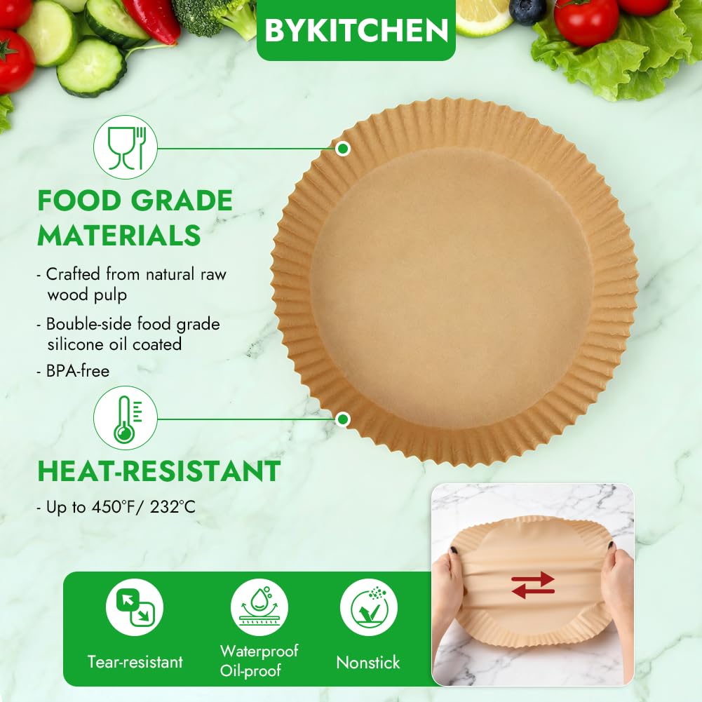BYKITCHEN papel para freidora resistente al calor hasta 232°C, seguridad en la cocción