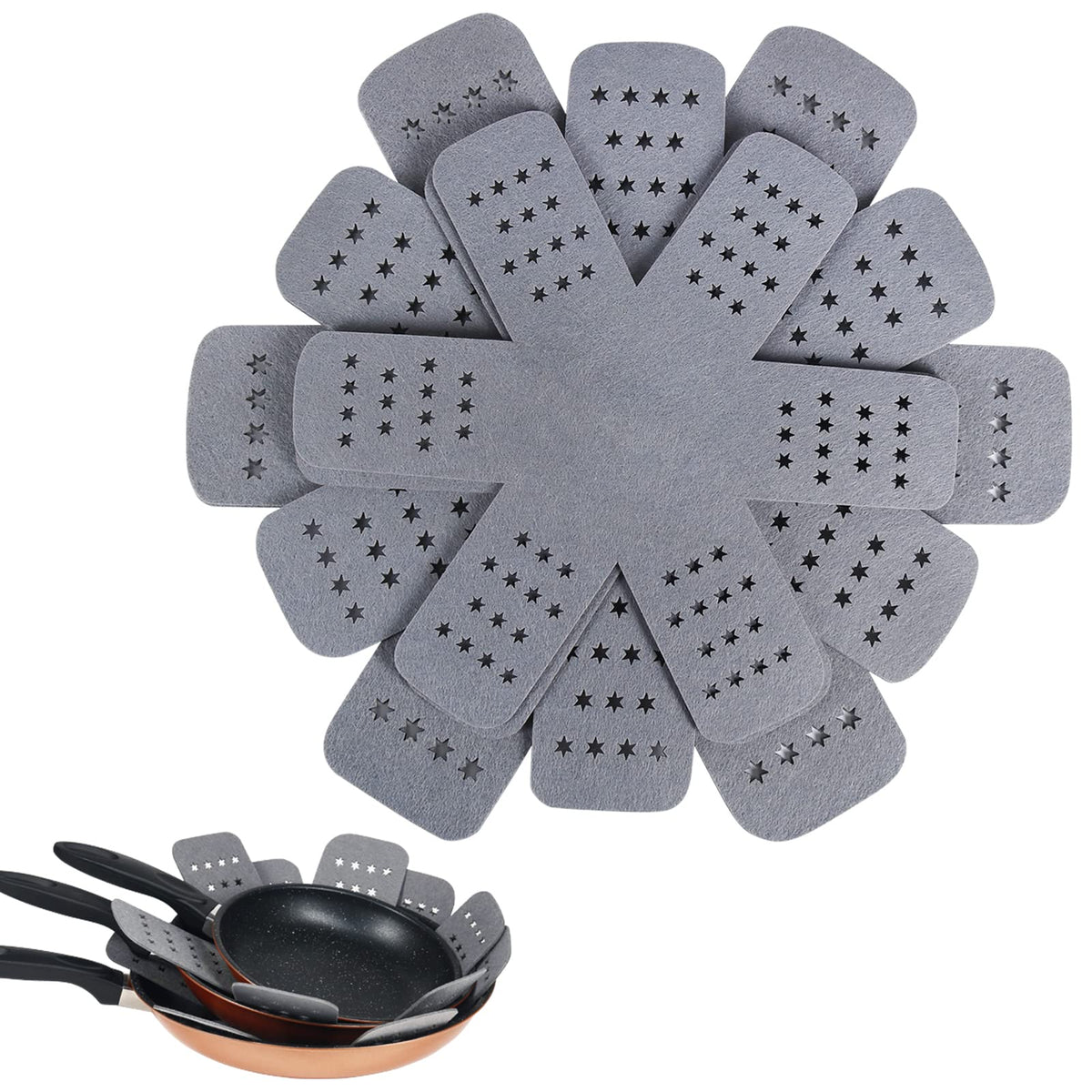 BYKITCHEN protector de sartenes con estrellas para 12 pulgadas, evita rayaduras.