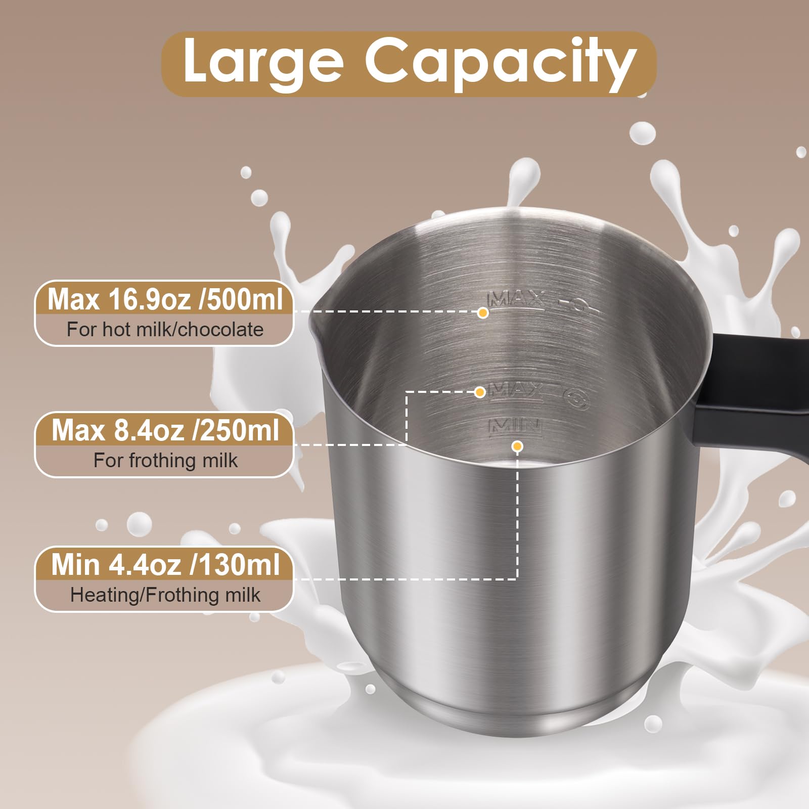 ByNaRIX Batidora de Leche, cuerpo de acero inoxidable para durabilidad y limpieza fácil.