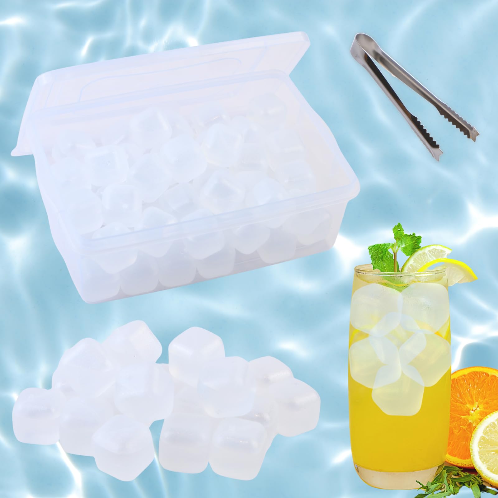 BYTTME cubos de hielo reutilizables con tapa y caja, almacenamiento limpio para uso diario