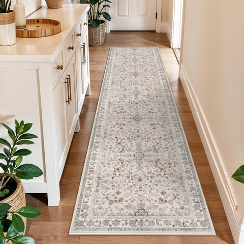 BYYVOO alfombra cocina 2x8 boho floral beige, ideal para pasillos con alto tránsito.