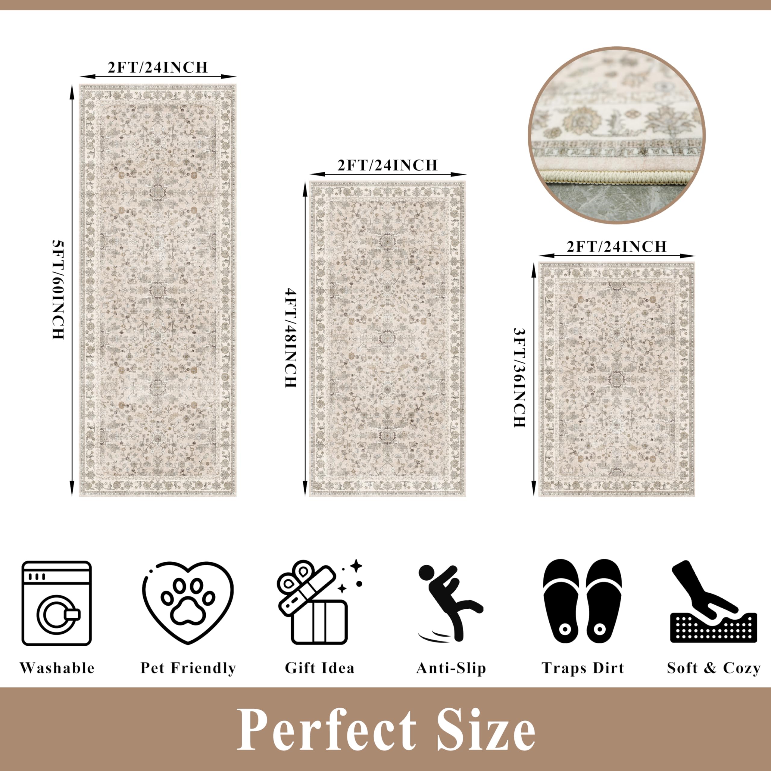 BYYVOO juego 2x4 beige, protección antideslizante para cocinas y entradas.