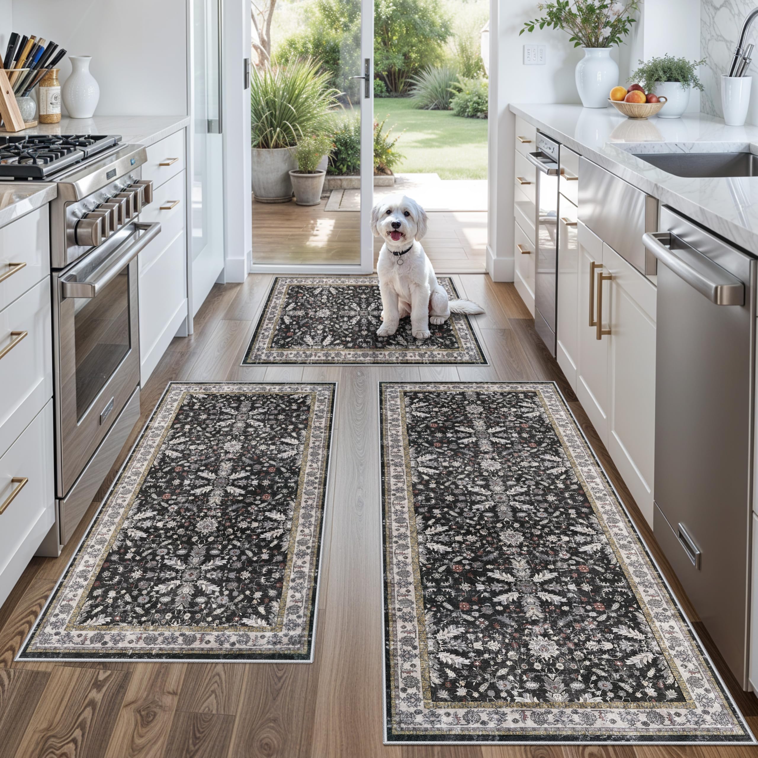 BYYVOO set de alfombras cocina bohemia 3 piezas, antideslizantes para suelos lisos.