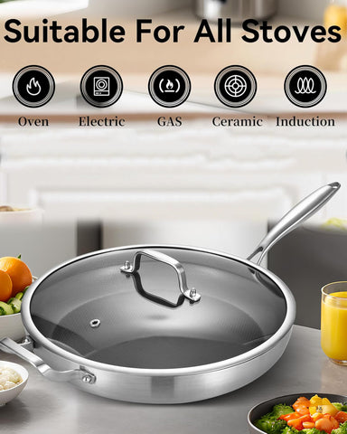 Sartén apta para horno e inducción, versatilidad para distintas recetas.