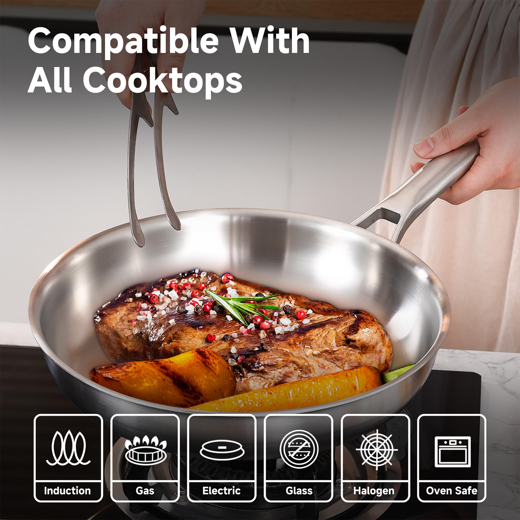 Sartén Bzayeat 12 pulgadas, enfoque inducción para cocina versátil.