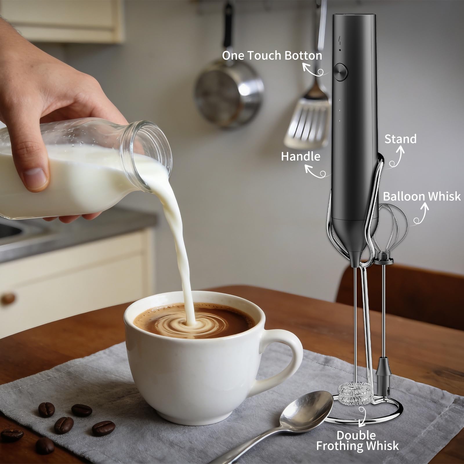 BZPP batidora leche mano 3 velocidades para bebidas perfectamente texturizadas